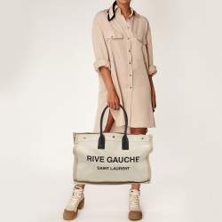 Saint Laurent Off White/Beige Canvas and Leather Rive Gauche Tote