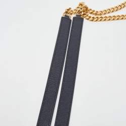 Pre Owned Saint Laurent Navy Blue Matelassé Leather Large Monogram Shoulder Bag