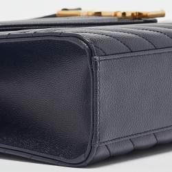 Pre Owned Saint Laurent Navy Blue Matelassé Leather Large Monogram Shoulder Bag