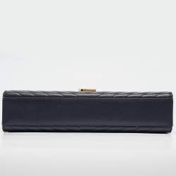 Pre Owned Saint Laurent Navy Blue Matelassé Leather Large Monogram Shoulder Bag
