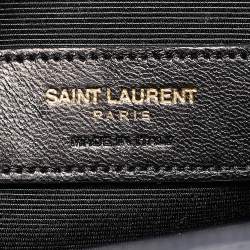 Pre Owned Saint Laurent Navy Blue Matelassé Leather Large Monogram Shoulder Bag