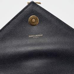 Pre Owned Saint Laurent Navy Blue Matelassé Leather Large Monogram Shoulder Bag