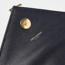 Pre Owned Saint Laurent Navy Blue Matelassé Leather Large Monogram Shoulder Bag