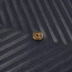 Pre Owned Saint Laurent Navy Blue Matelassé Leather Large Monogram Shoulder Bag