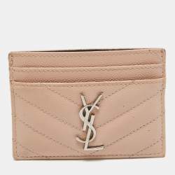 Saint Laurent Pink Matelassé Leather Monogram Card Holder