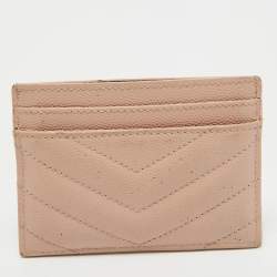 Saint Laurent Pink Matelassé Leather Monogram Card Holder
