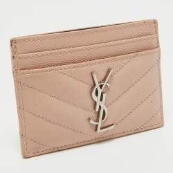 Saint Laurent Pink Matelassé Leather Monogram Card Holder