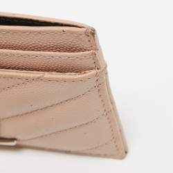 Saint Laurent Pink Matelassé Leather Monogram Card Holder