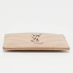 Saint Laurent Pink Matelassé Leather Monogram Card Holder