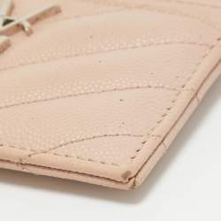 Saint Laurent Pink Matelassé Leather Monogram Card Holder