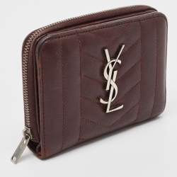 Saint Laurent Burgundy Leather Monogram Zip Around Wallet