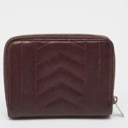 Saint Laurent Burgundy Leather Monogram Zip Around Wallet