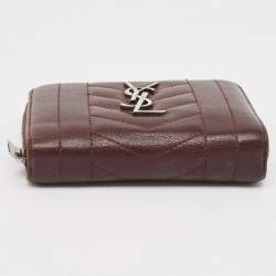 Saint Laurent Burgundy Leather Monogram Zip Around Wallet