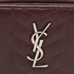 Saint Laurent Burgundy Leather Monogram Zip Around Wallet