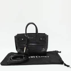 Saint Laurent Black Croc Embossed Leather Nano Classic Sac De Jour Tote