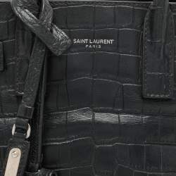 Saint Laurent Black Croc Embossed Leather Nano Classic Sac De Jour Tote