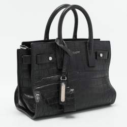 Saint Laurent Black Croc Embossed Leather Nano Classic Sac De Jour Tote