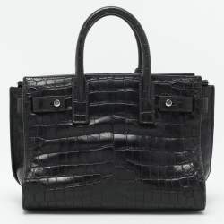 Saint Laurent Black Croc Embossed Leather Nano Classic Sac De Jour Tote