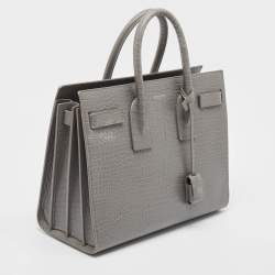 Saint Laurent Grey Croc Embossed Leather Small Classic Sac De Jour Tote