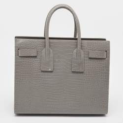 Saint Laurent Grey Croc Embossed Leather Small Classic Sac De Jour Tote