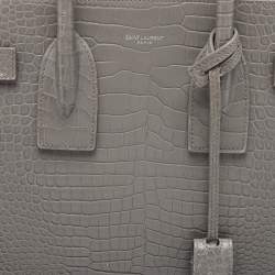 Saint Laurent Grey Croc Embossed Leather Small Classic Sac De Jour Tote