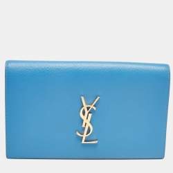 Pre Owned Saint Laurent Light Blue Leather Monogram Kate Clutch