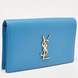 Pre Owned Saint Laurent Light Blue Leather Monogram Kate Clutch