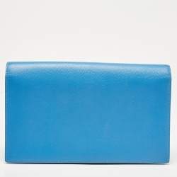 Pre Owned Saint Laurent Light Blue Leather Monogram Kate Clutch