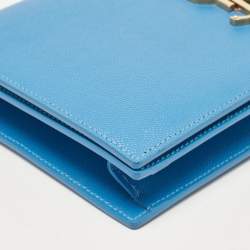 Pre Owned Saint Laurent Light Blue Leather Monogram Kate Clutch