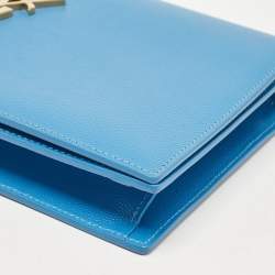 Pre Owned Saint Laurent Light Blue Leather Monogram Kate Clutch