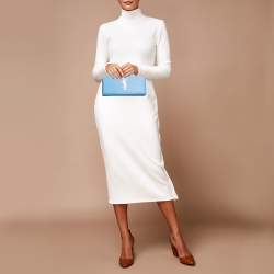 Pre Owned Saint Laurent Light Blue Leather Monogram Kate Clutch