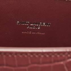 Pre Owned Saint Laurent Burgundy Croc Embossed Leather Nano Classic Sac De Jour Tote