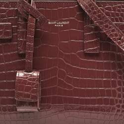 Pre Owned Saint Laurent Burgundy Croc Embossed Leather Nano Classic Sac De Jour Tote