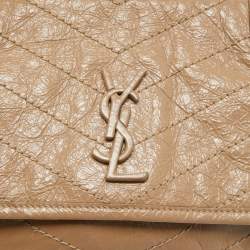 Pre Owned Saint Laurent Beige Matelassé Leather Baby Niki Chain Shoulder Bag