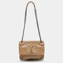 Pre Owned Saint Laurent Beige Matelassé Leather Baby Niki Chain Shoulder Bag