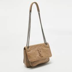 Pre Owned Saint Laurent Beige Matelassé Leather Baby Niki Chain Shoulder Bag