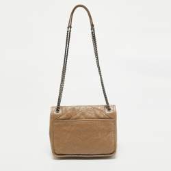 Pre Owned Saint Laurent Beige Matelassé Leather Baby Niki Chain Shoulder Bag