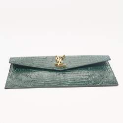 Saint Laurent Green Croc Embossed Leather Uptown Pouch
