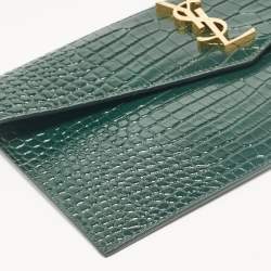 Saint Laurent Green Croc Embossed Leather Uptown Pouch