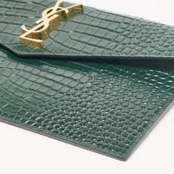 Saint Laurent Green Croc Embossed Leather Uptown Pouch