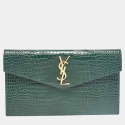 Saint Laurent Green Croc Embossed Leather Uptown Pouch