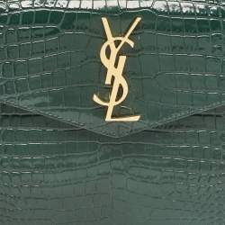 Saint Laurent Green Croc Embossed Leather Uptown Pouch