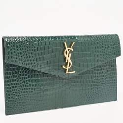 Saint Laurent Green Croc Embossed Leather Uptown Pouch