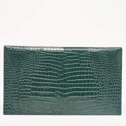 Saint Laurent Green Croc Embossed Leather Uptown Pouch