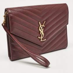 Saint Laurent Burgundy Matelassé Leather Monogram Envelope Wristlet Clutch