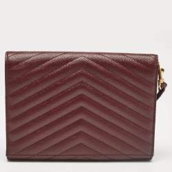 Saint Laurent Burgundy Matelassé Leather Monogram Envelope Wristlet Clutch