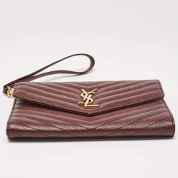 Saint Laurent Burgundy Matelassé Leather Monogram Envelope Wristlet Clutch
