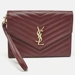 Saint Laurent Burgundy Matelassé Leather Monogram Envelope Wristlet Clutch