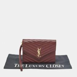 Saint Laurent Burgundy Matelassé Leather Monogram Envelope Wristlet Clutch