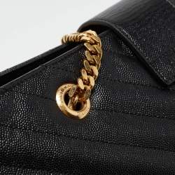 Pre Owned Saint Laurent Black Chevron Leather Cassandre Chain Tote